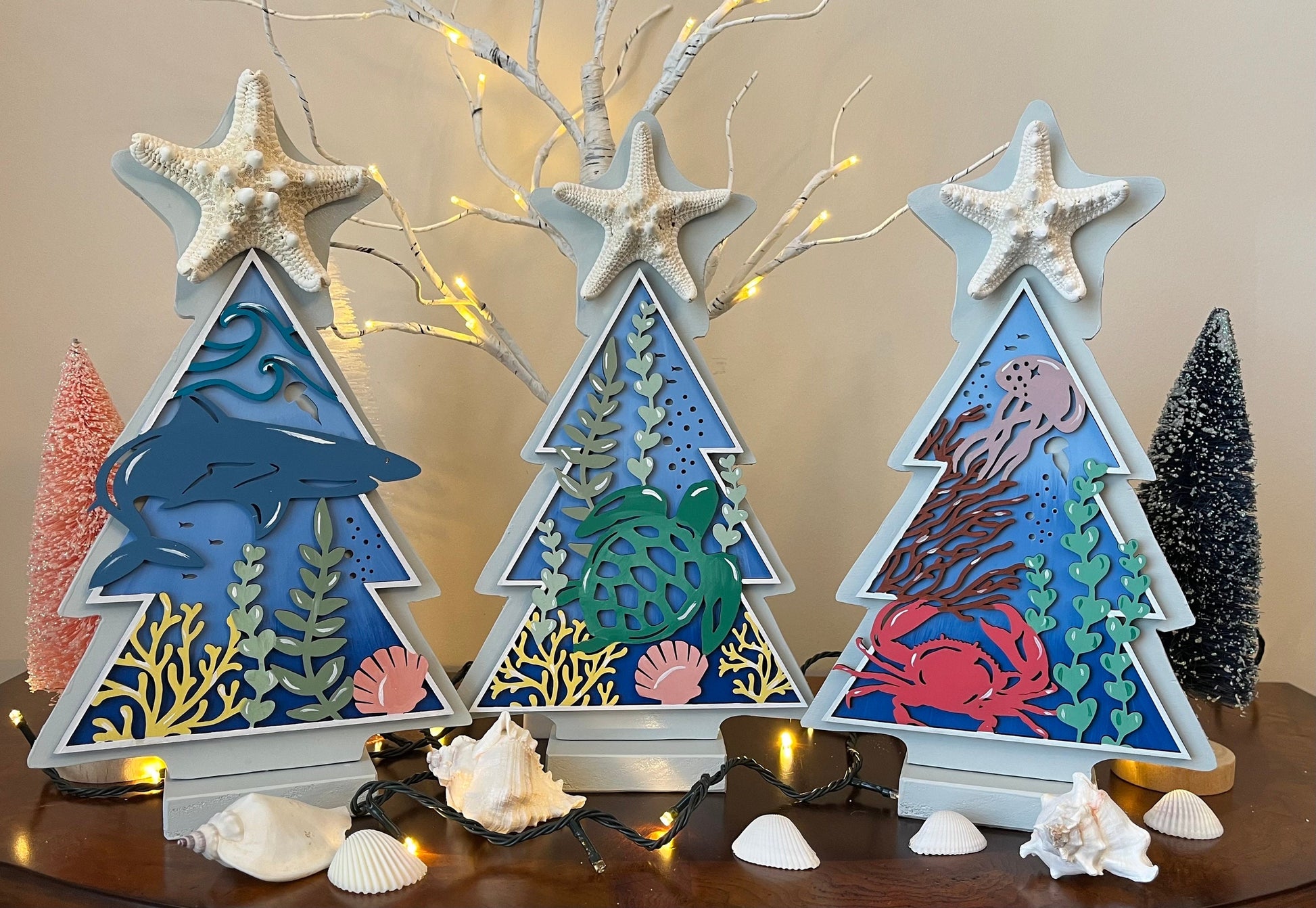 Wooden Coastal Christmas Tree, Christmas Turtle, Under the Sea, Sea Turtle Decor, Beach Christmas Tree, Table Decor