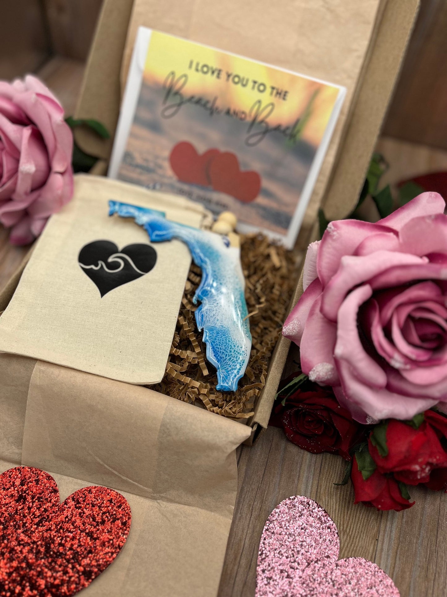 Florida Ornament Valentines Day Gift Box with Custom Card and Ornament Keeper Bag