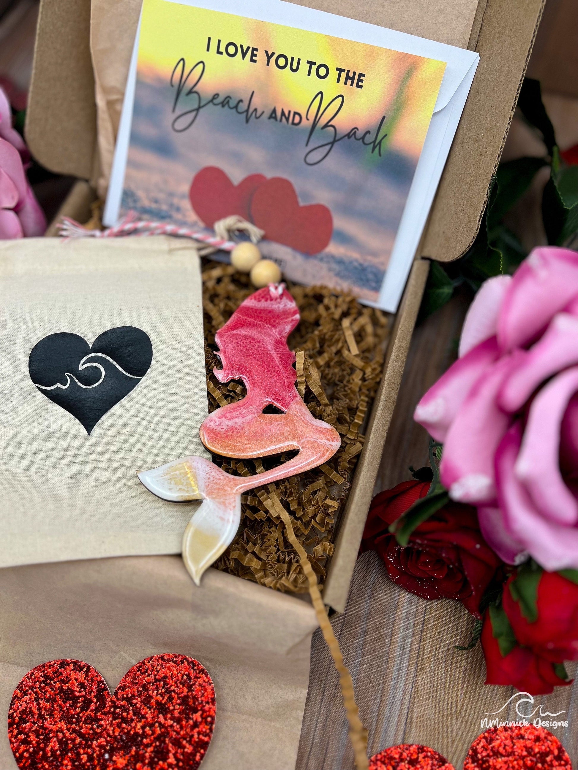 Mermaid Ornament Valentines Day Gift Box with Custom Card and Ornament Keeper Bag