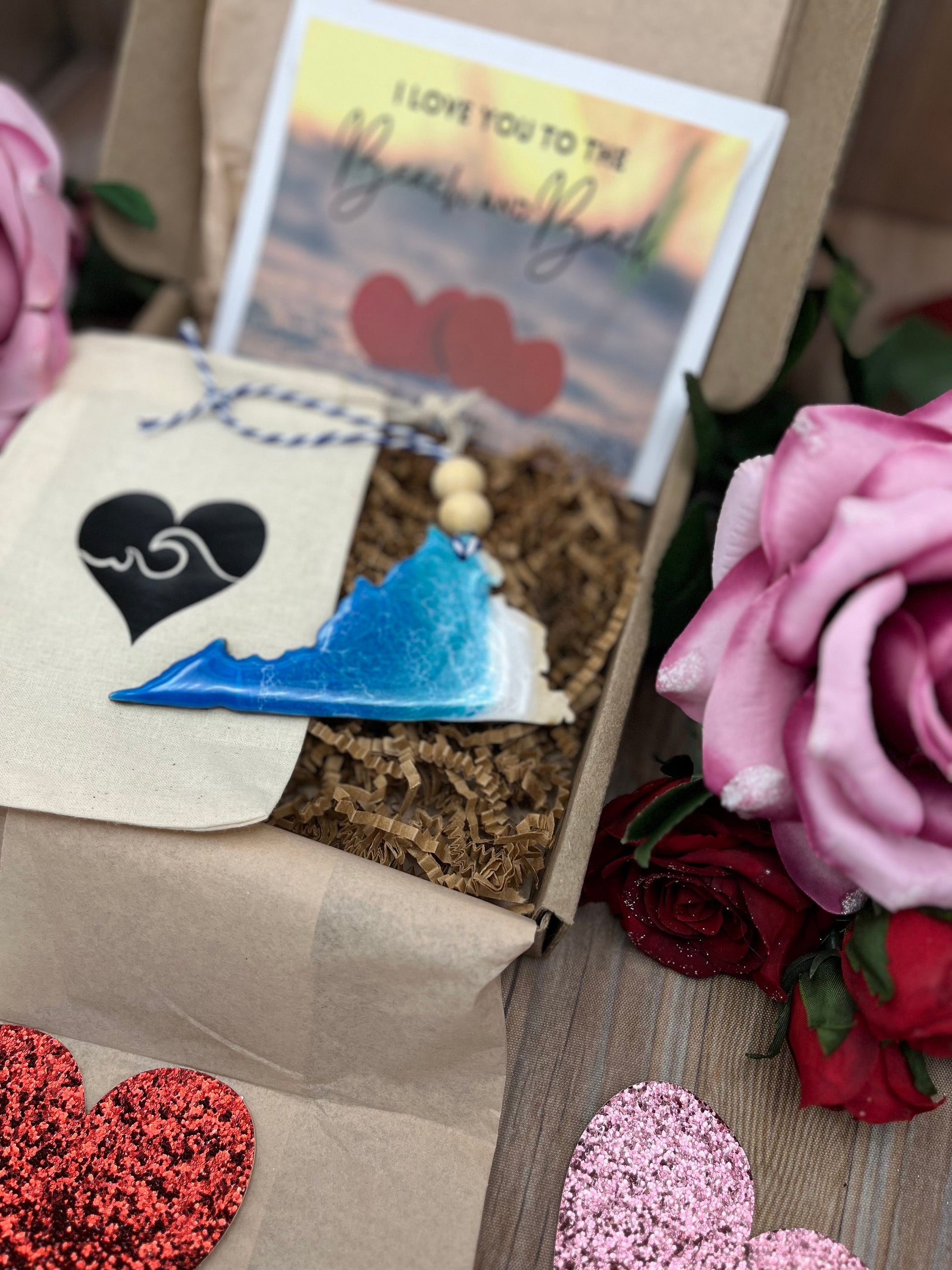 Virginia Ornament Valentines Day Gift Box with Custom Card and Ornament Keeper Bag