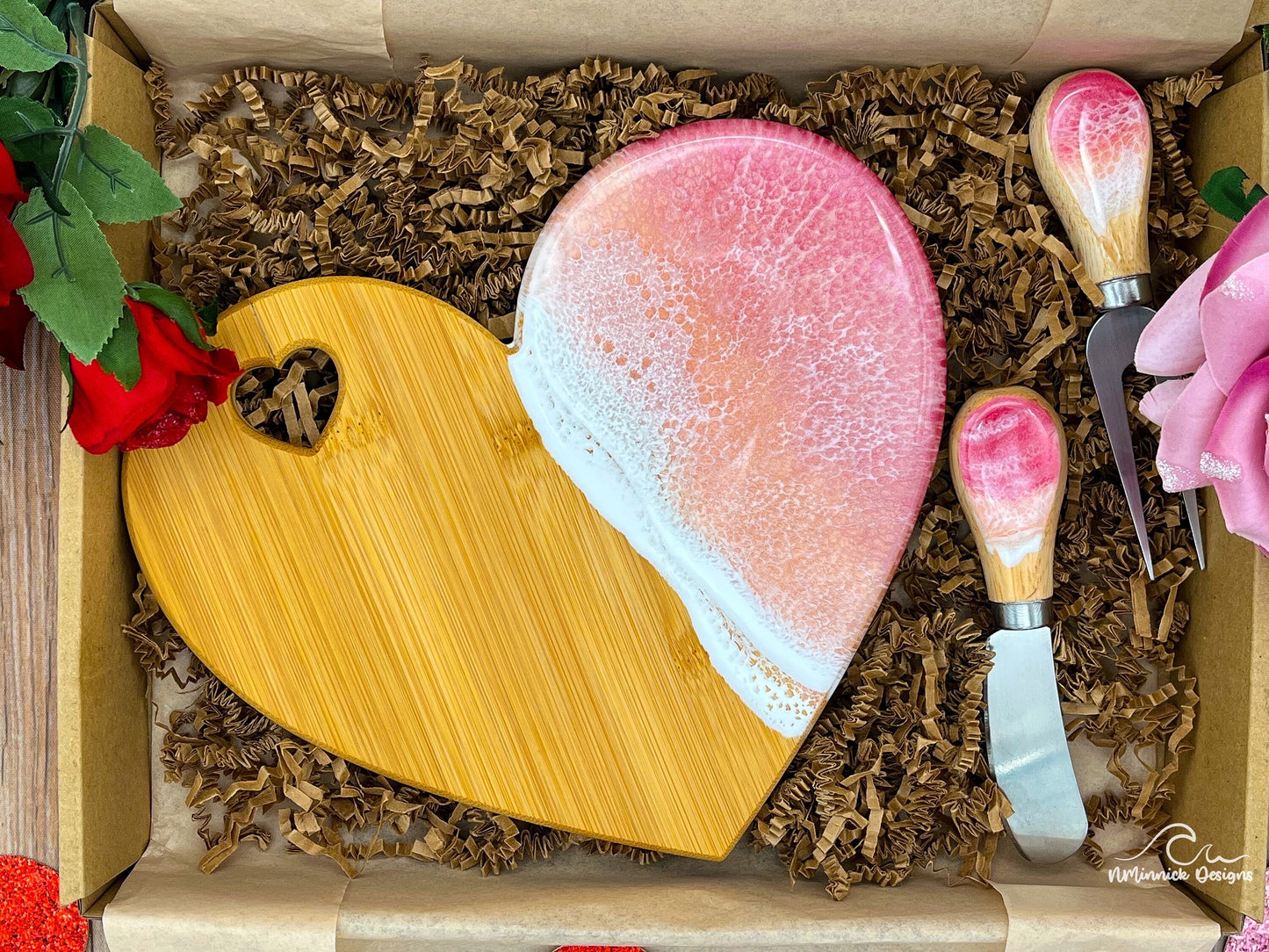 Ocean Resin Mini Heart Shaped Cheese Tray, Valentine Gift Set, Charcuterie Board, Beach Lover Gift, Valentines Gift, Coastal Gift