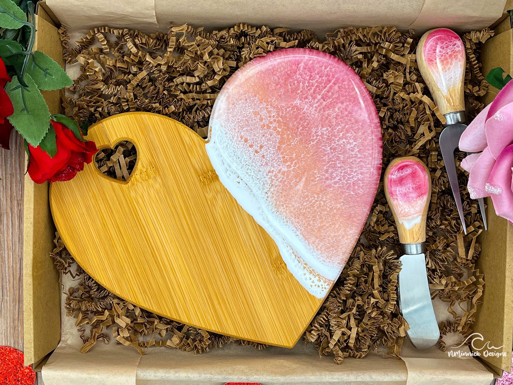 Ocean Resin Mini Heart Shaped Cheese Tray, Valentine Gift Set, Charcuterie Board, Beach Lover Gift, Valentines Gift, Coastal Gift