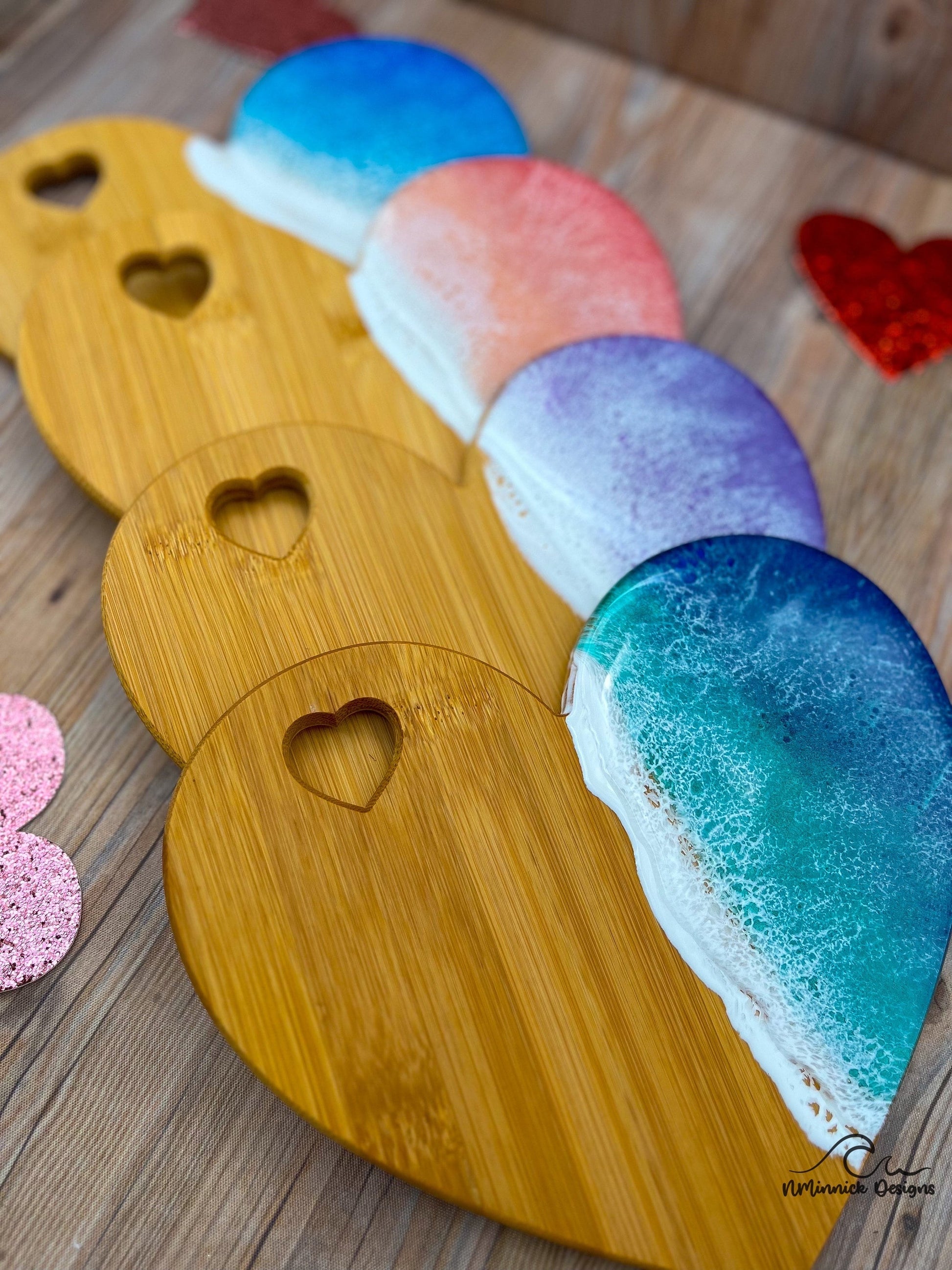 Ocean Resin Mini Heart Shaped Cheese Tray, Valentine Gift Set, Charcuterie Board, Beach Lover Gift, Valentines Gift, Coastal Gift
