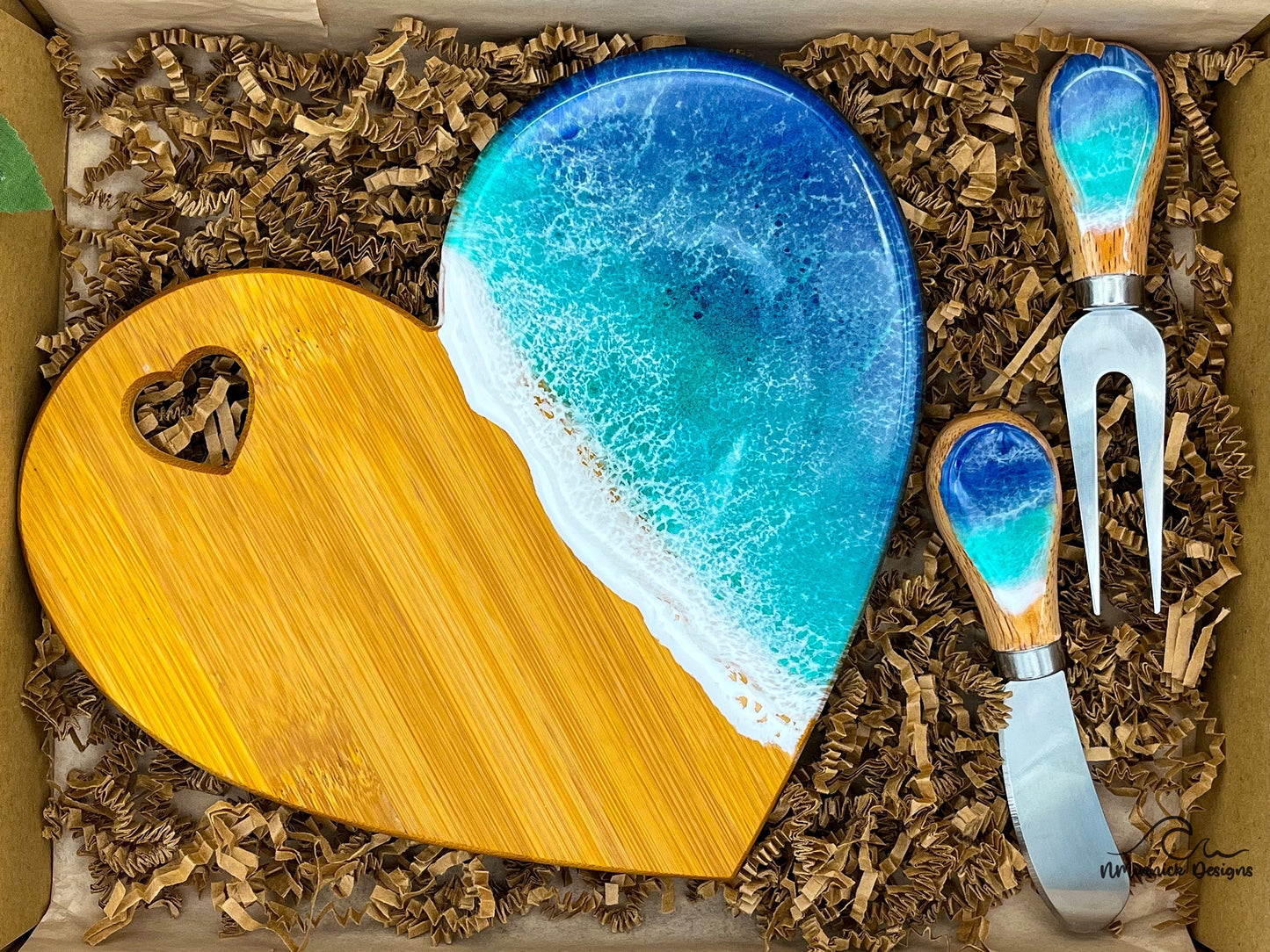 Ocean Resin Mini Heart Shaped Cheese Tray, Valentine Gift Set, Charcuterie Board, Beach Lover Gift, Valentines Gift, Coastal Gift